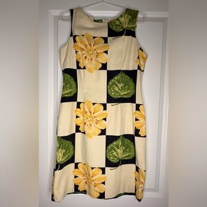 Vintage J. Mclaughlin Sheath Dress Womens Size 6 Cotton Sleeveless Cream/black